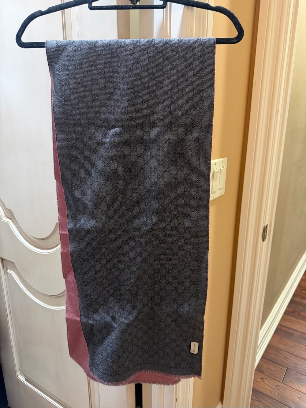 Gucci Gray & Burgundy GG Monogram Scarf